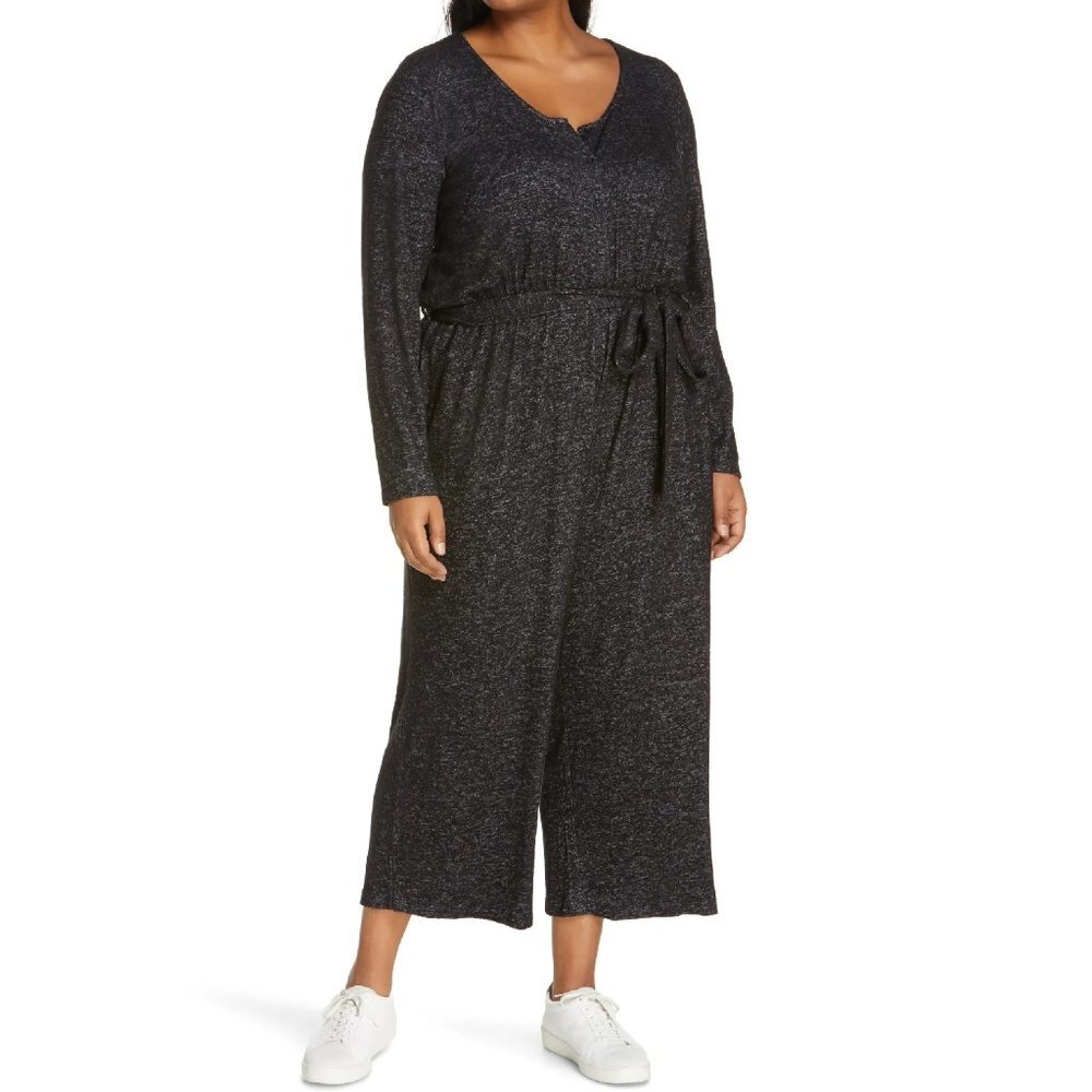 Bobeau Brushed Tie Waist Sweater Jumpsuit